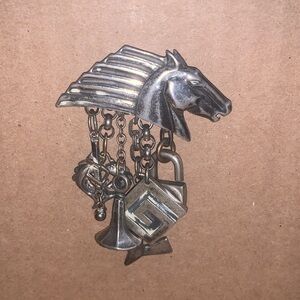 David Navarro Silver Horse Head Brooch with Charms